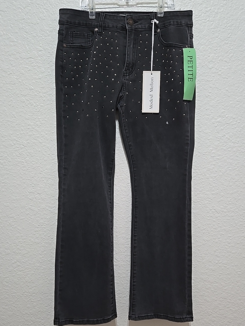 NWT Modest Motion Bootcut Petite Gray-Black Studded Jeans